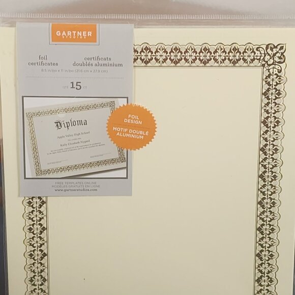 Gartner Studio Gold Foil Double Motif Printable Most Printers 15ct Certificates - Picture 2 of 16